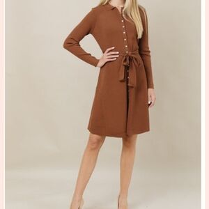 Apparalel  Rib Knit Brown Button-Up Dress